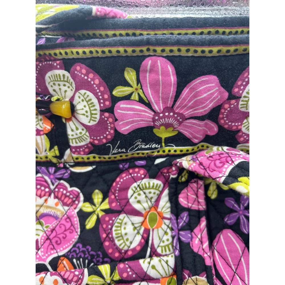 Vera Bradley Plum Crazy Quilted Floral Tote Bag Pink Purple Black Shoulder Bag